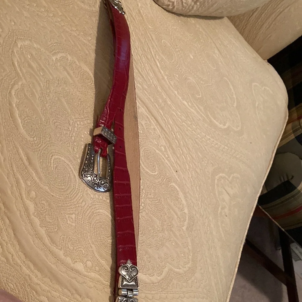 Red Western-Style Women's Belt with Ornate Silver Buckle